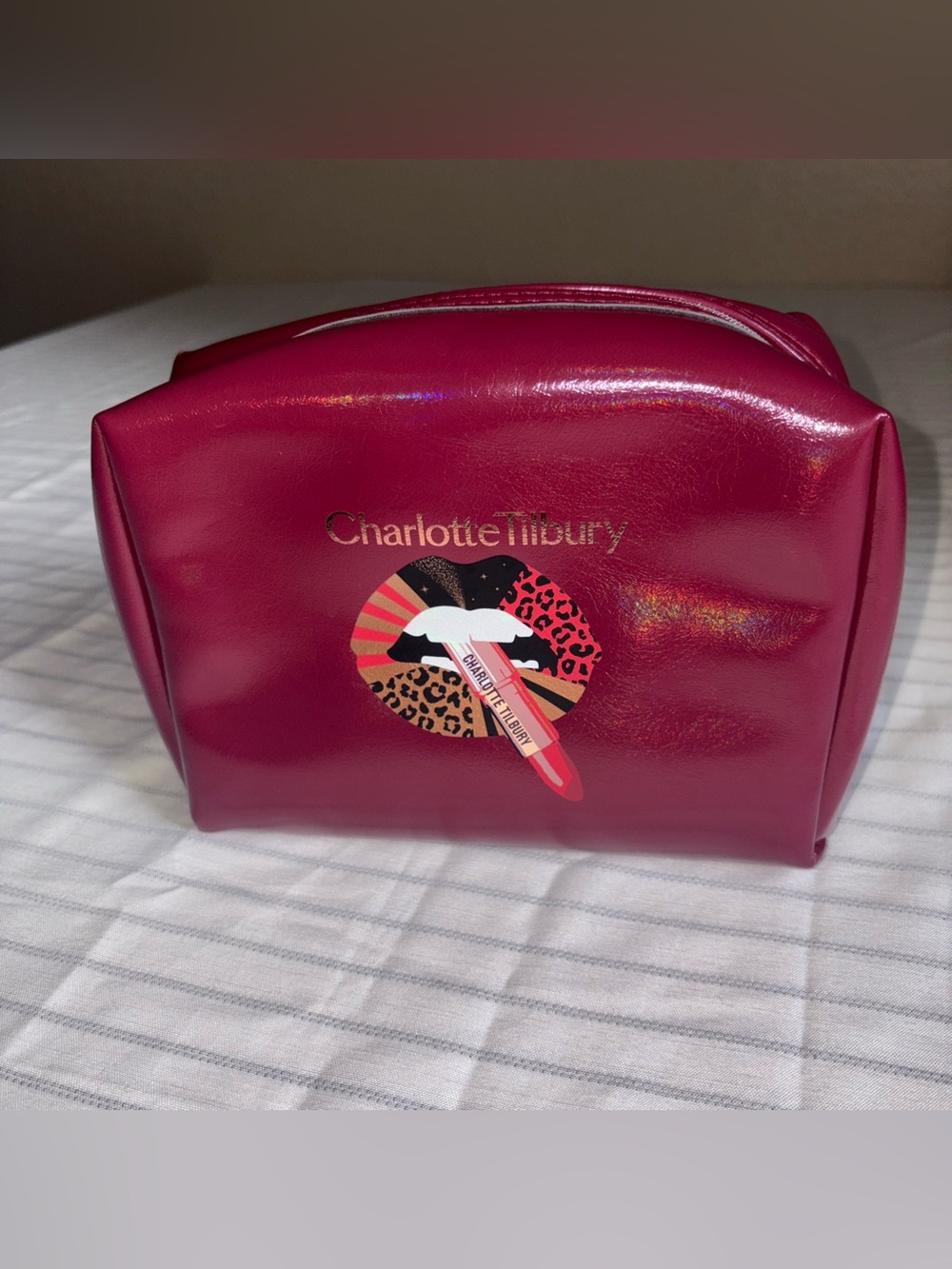 Charlotte Tilbury Deep Magenta Cosmetic Pouch with Lip Graphic